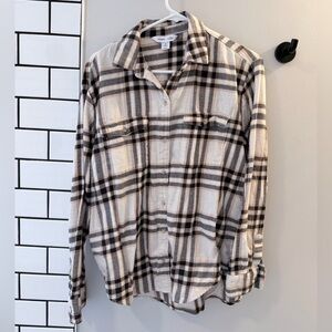 Old Navy Cream and Black Plaid Casual Shirt